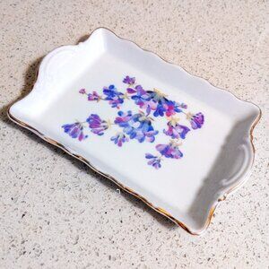 Vintage Porcelain Trinket Dish Soap Floral Gold Trim Enchanted Garden Home Decor